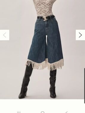 Pilcro High-Rise Wide-Leg Fringe Culotte Jeans